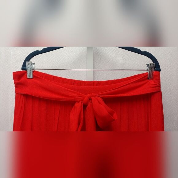 Gibson Look Tiered Belted Gauzy Midi Skirt Sz L Red NEW - Picture 3 of 11